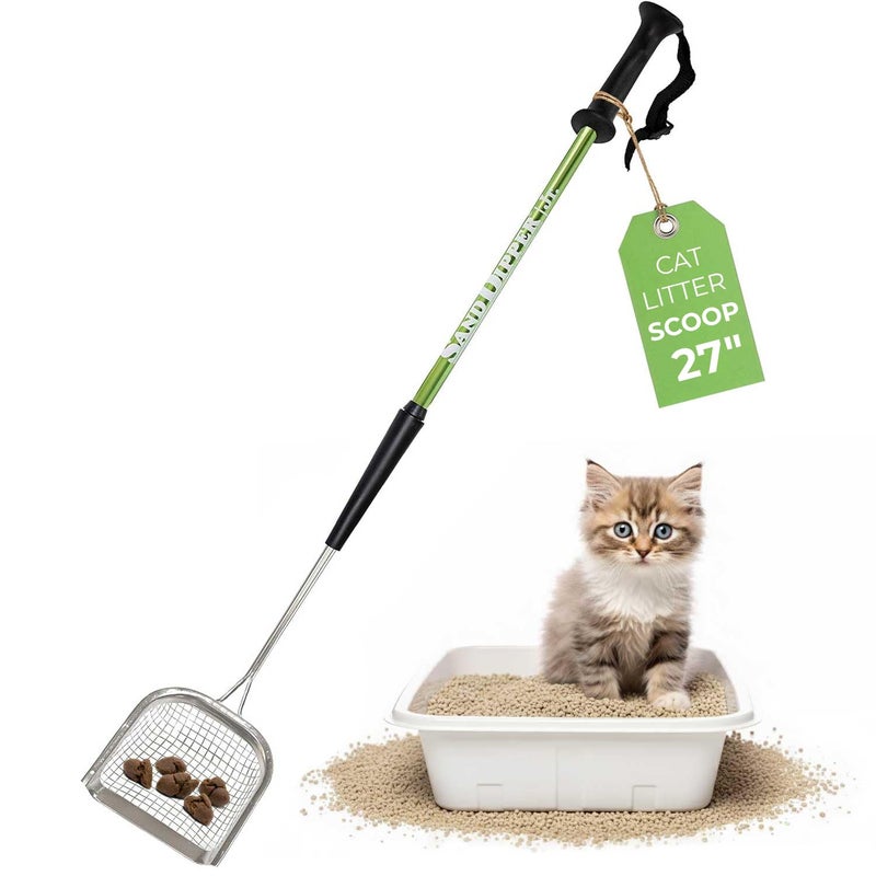 Sand Dipper Metal Cat Litter Scoop â€“ Long Handle Cat Poop Scooper for Litter Box (27â€), Heavy-Duty Stainless Steel Kitty Litter Scoop (Junior) - Image 1